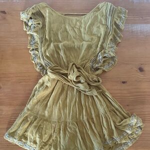 Free People, Sample, Open Back Mini Dress, Ruffled Shoulder, Mustard, Size S